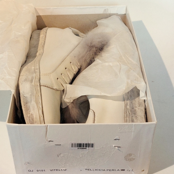 Piranha distressed white leather sneakers w fur trim, EU41, New, trade sample - Picture 15 of 16
